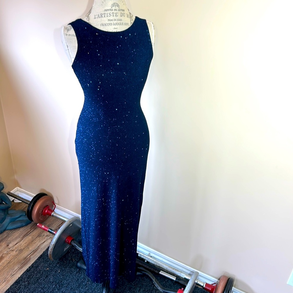 Bodycon Party Dress, Low Laced Back, Sparkling Navy (size small)